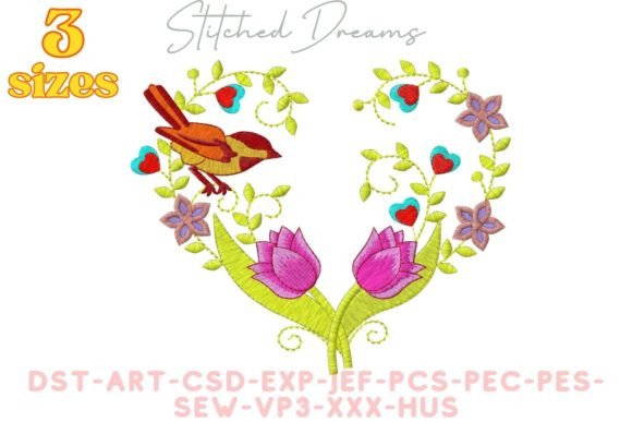 Bird and Flowers Embroidery Design