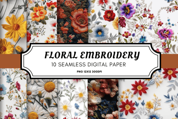 Floral Embroidery Seamless Pattern