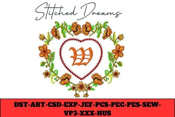 Floral Heart Letter W