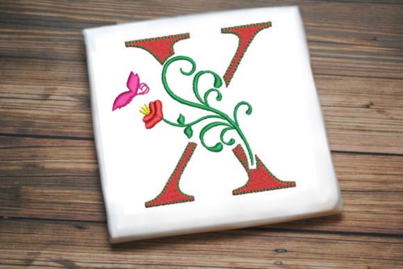 Floral Letter X with Butterfly
